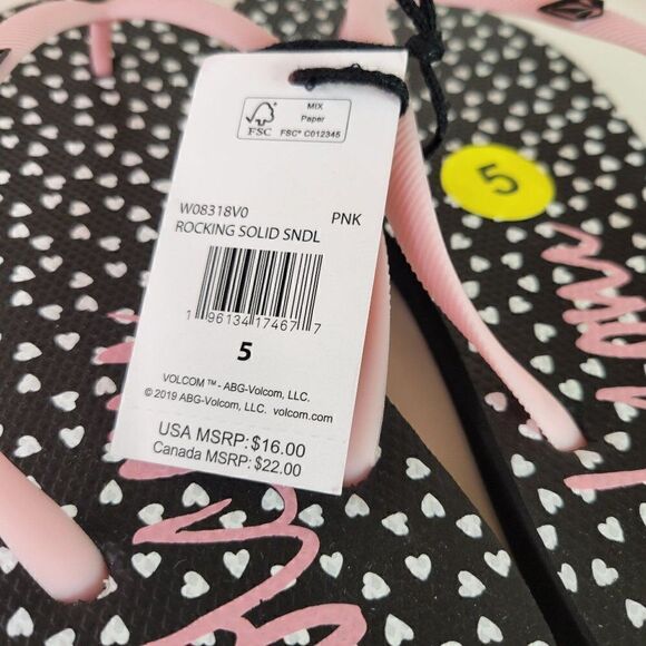 Volcom Girls Pink Rocking Solid Flip Flops (Size 5) - Picture 7 of 8